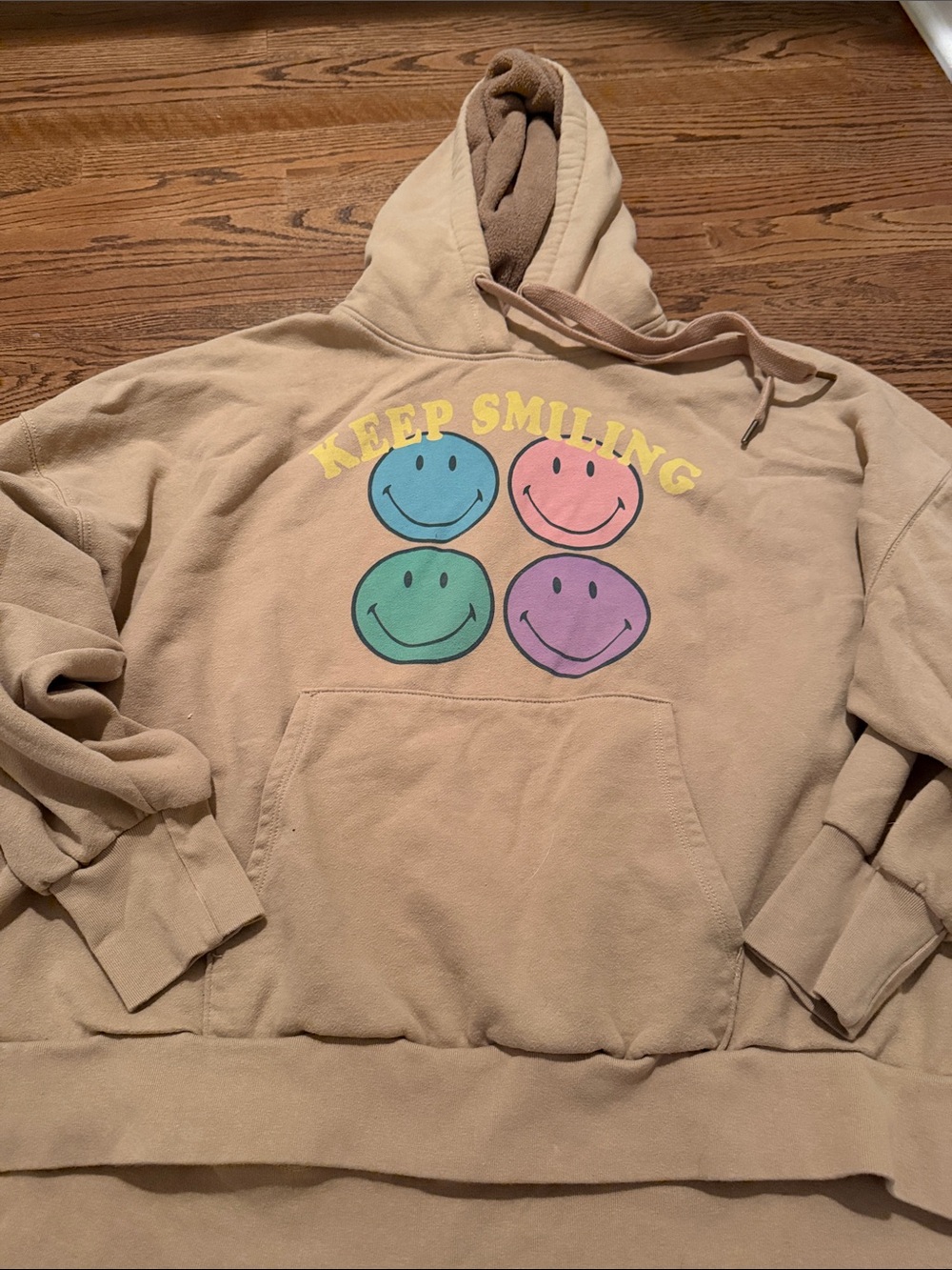 American eagle Keep Smiling Beige oversized Sweatshirt Colorful Graphic Sz med